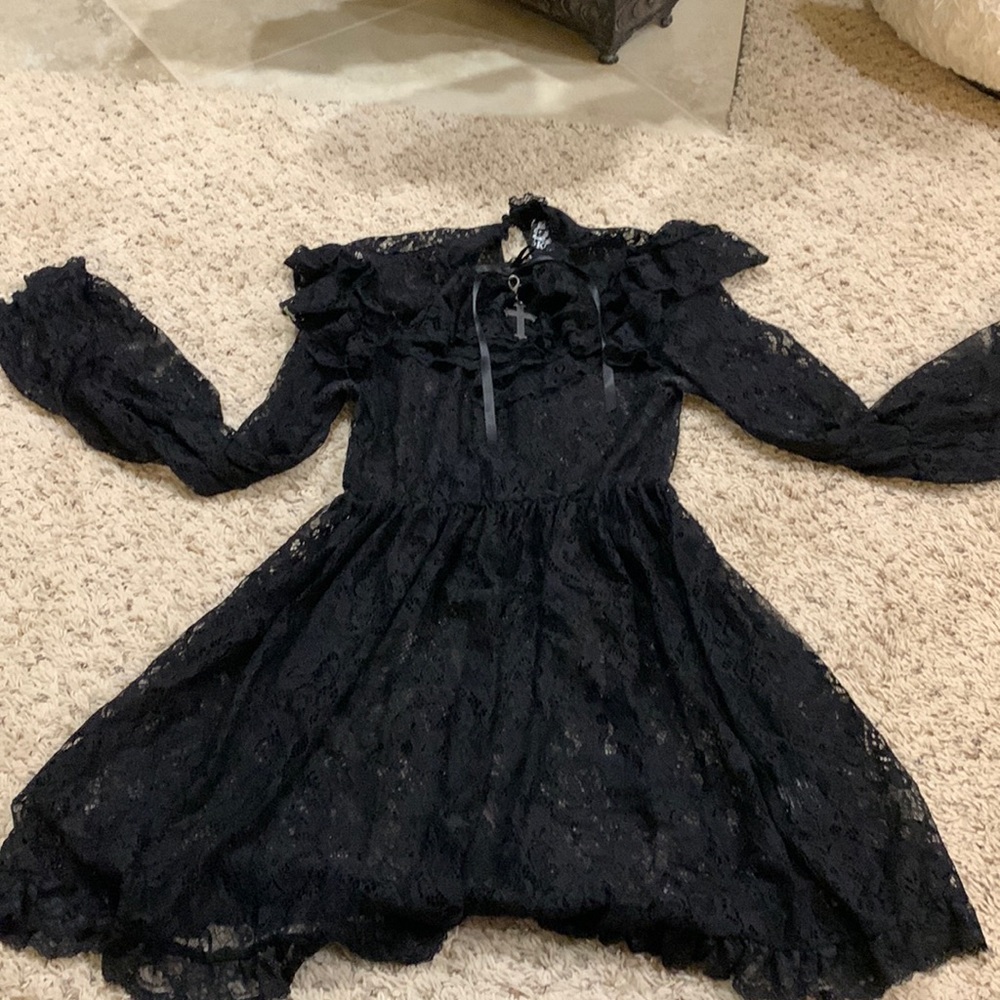 Gothic black lace sheer dress